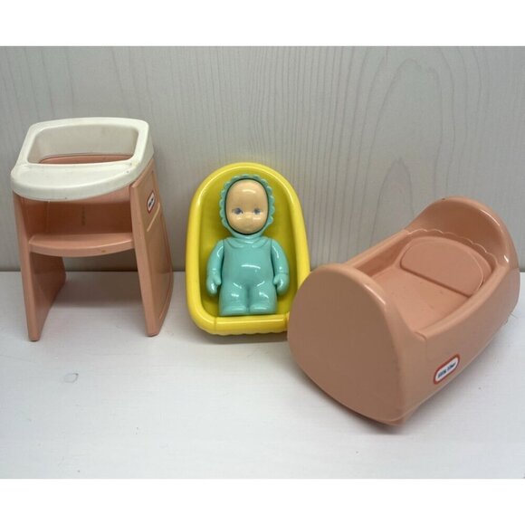 Little Tikes Vintage dollhouse furniture Pink Nursery Baby car seat 1990's - Picture 1 of 16